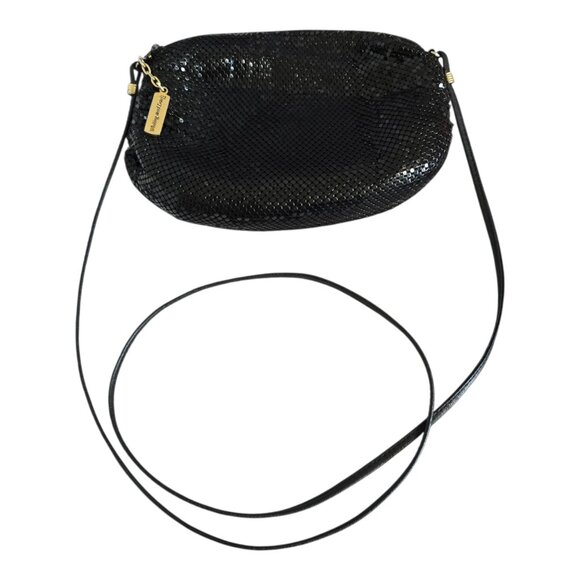 Vintage WHITING & DAVIS Black Metal Mesh w/ Gold Accents Purse Shoulder Bag - Picture 1 of 8